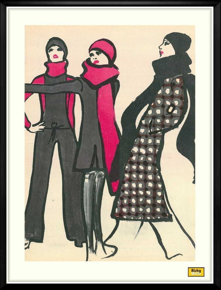 Four Framed Drawings Of Polish Fashion, By Waldemar Swierzy photo Art