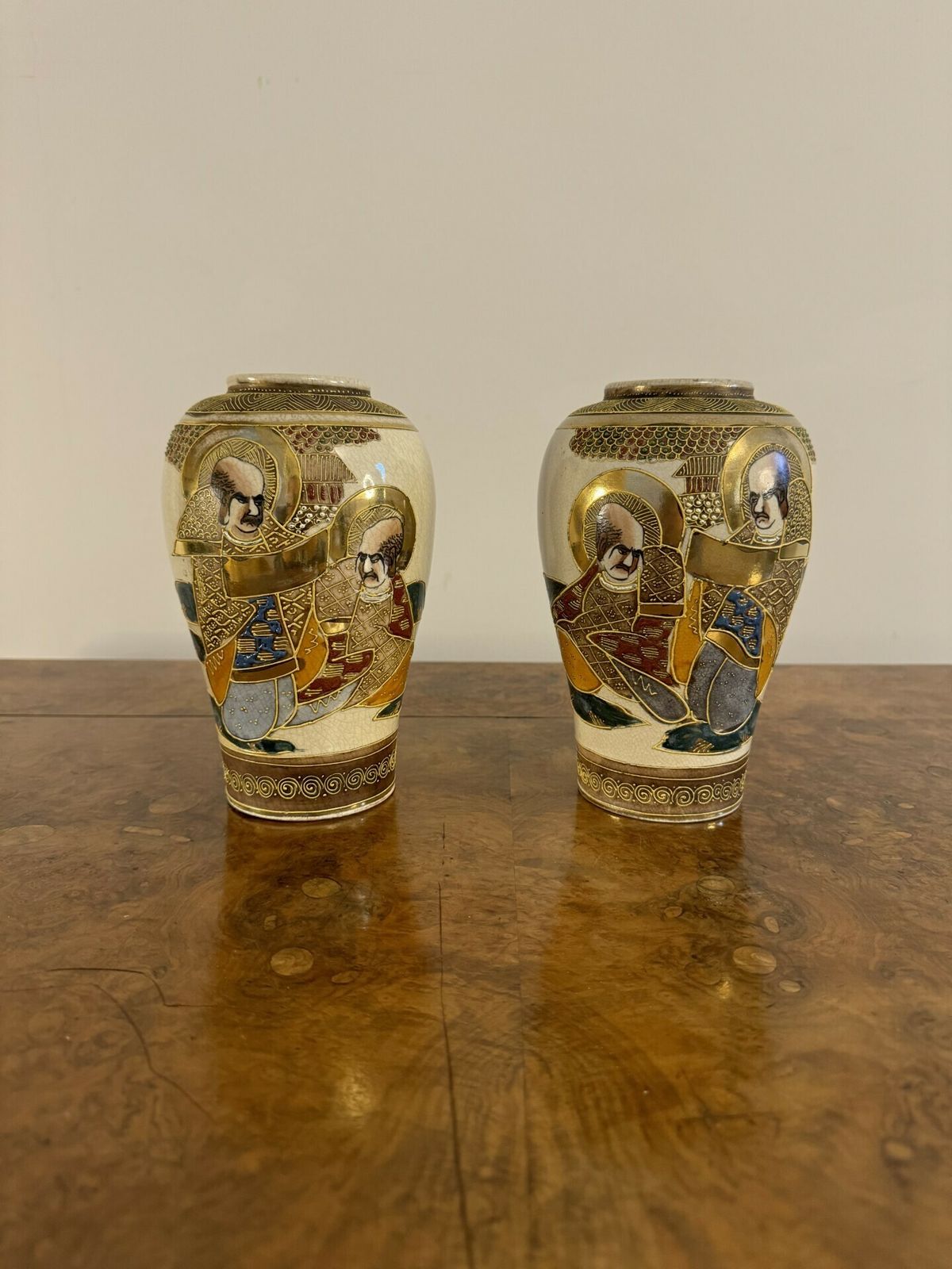 Lovely Pair Of Antique Japanese Satsuma Vases photo for sale