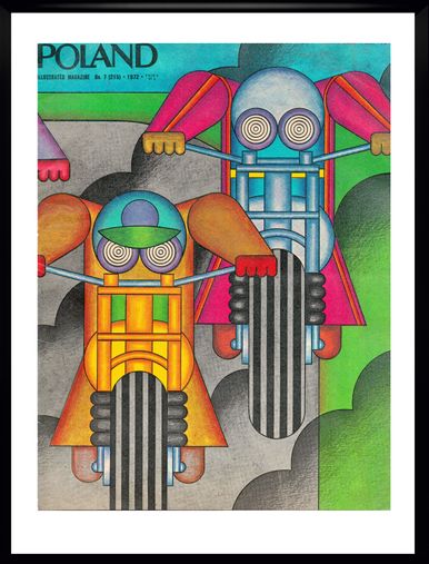 Two Framed Covers Of Polska Magazine, "Motorcycle Racing", Author. Andrzej Krajewski 1972 photo furniture