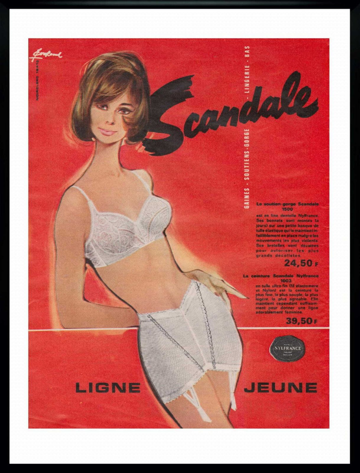 Framed Advertisement For Scandale Underwear, By Pierre Couronne, 1964 photo furniture