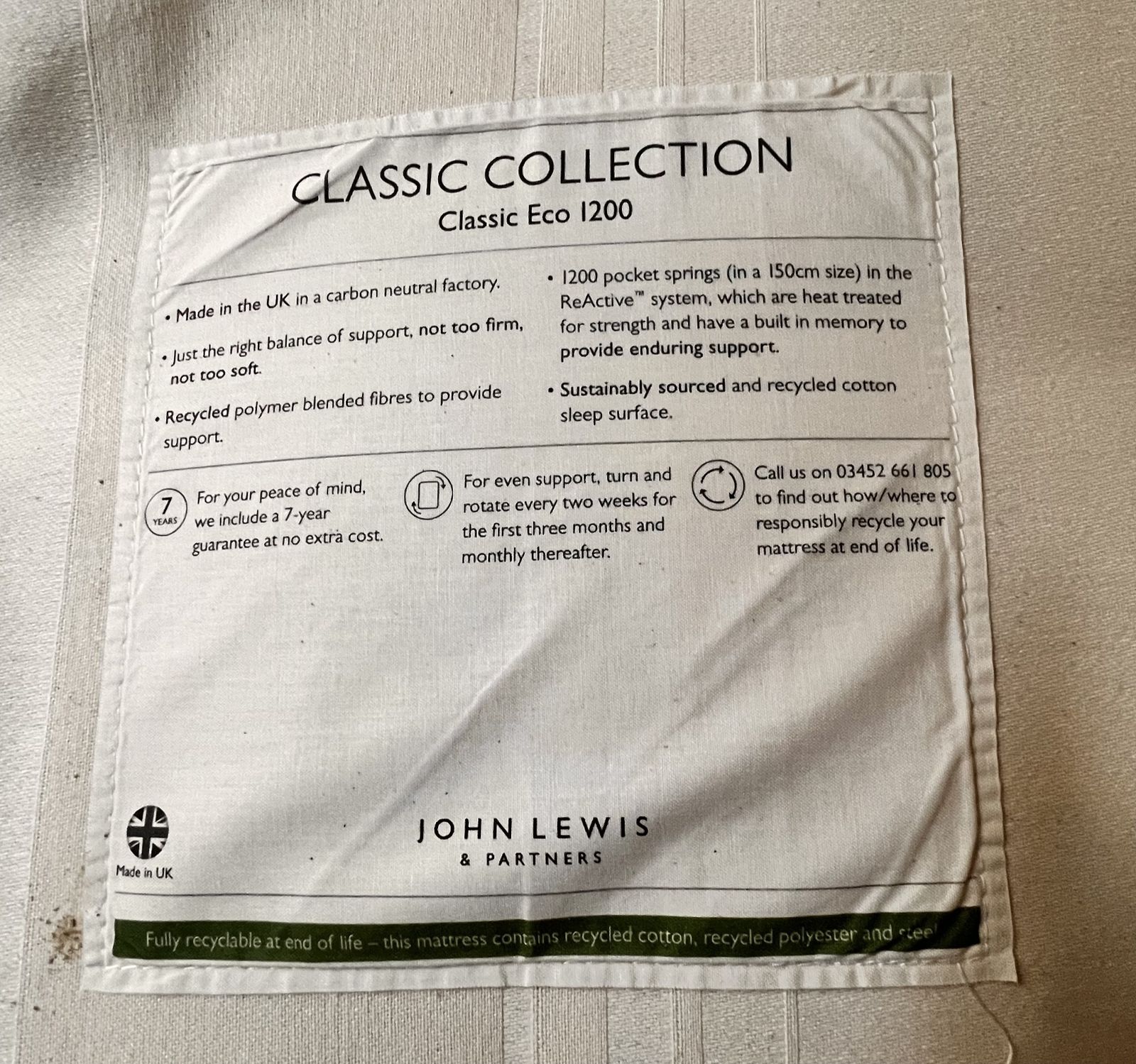 John Lewis Classic Eco 1200 Double Mattress. Bought In 2022. Not Used Regularly. photo furniture