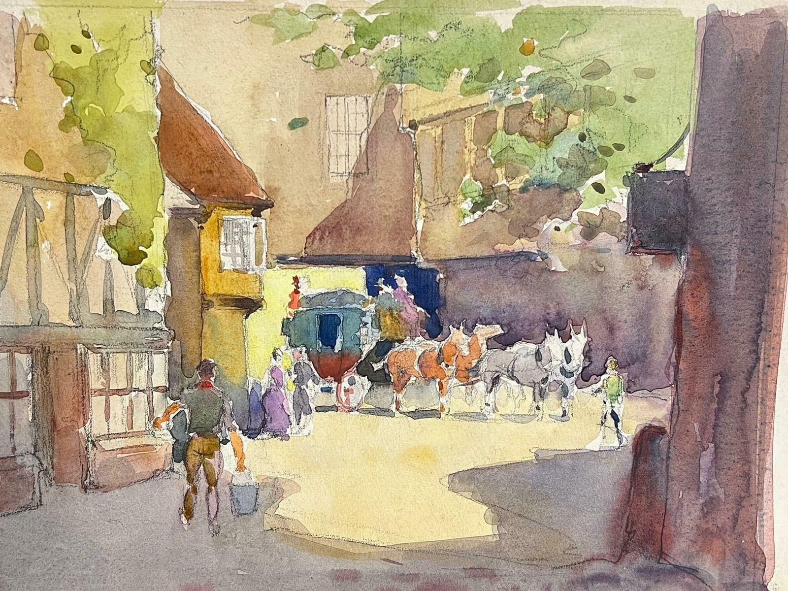 Frank Duffieldhorse & Carriage In Old English Village Lane 20th Century British Paintingmid 20th Century photo for sale