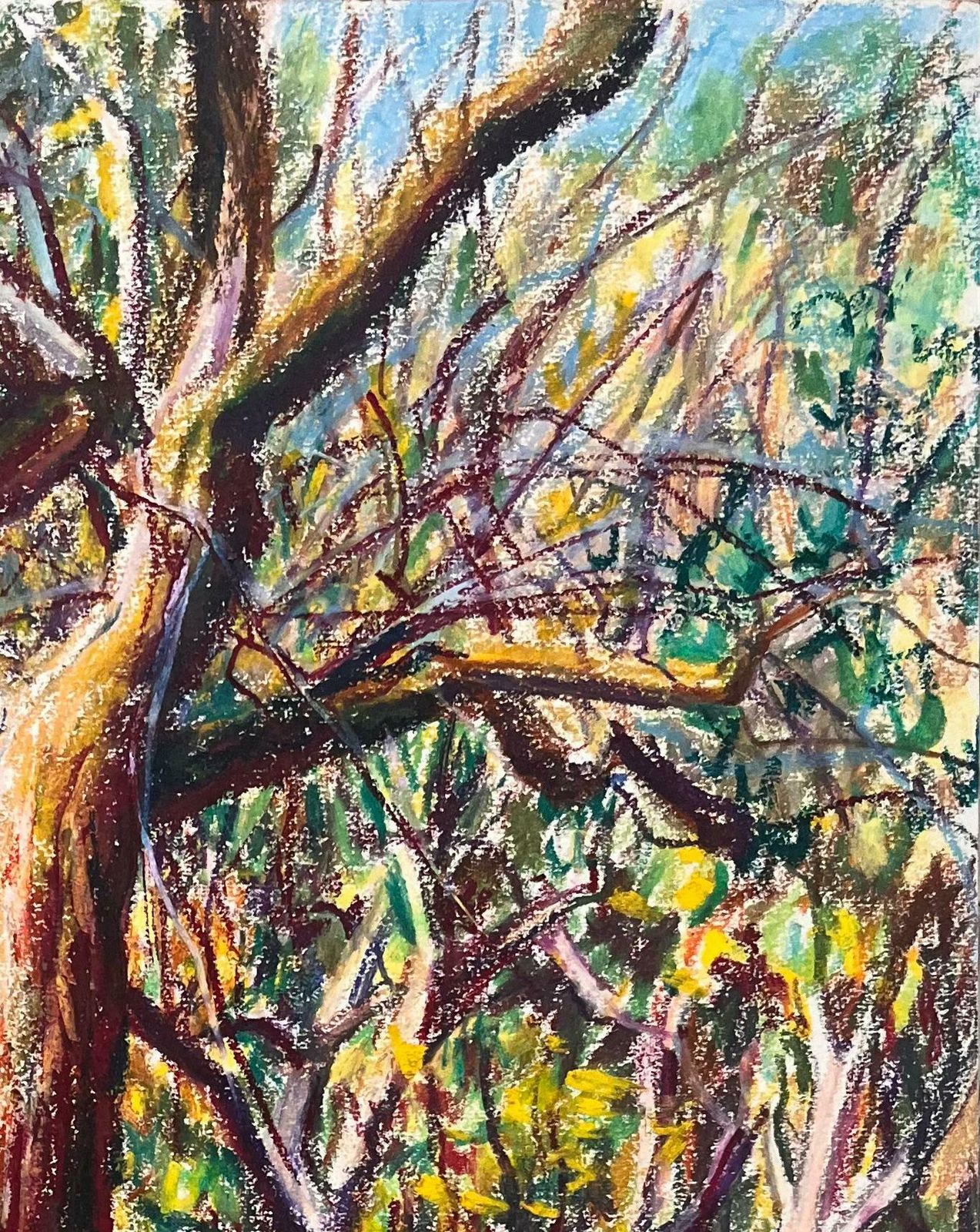 Josine Vignonmid Century French Original Pastel Painting Of Sunlit Orchard1950's photo for sale