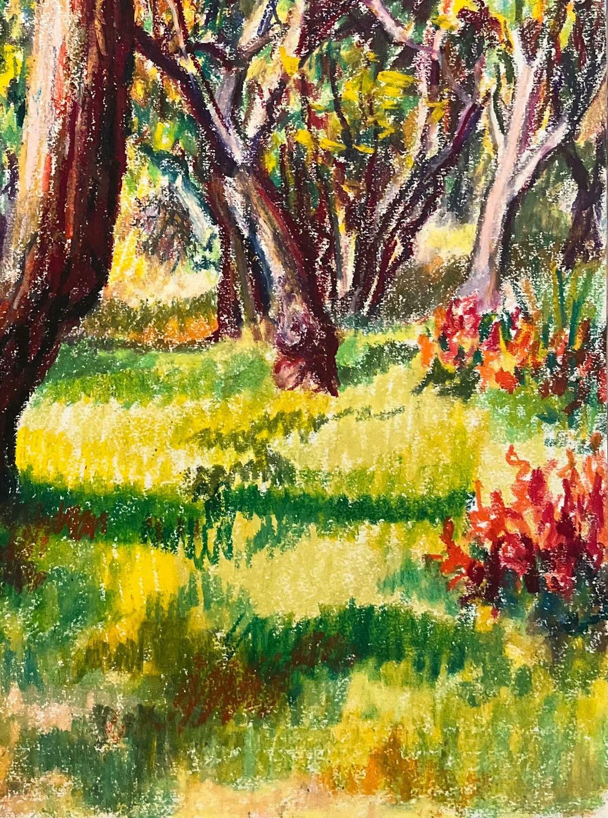 Josine Vignonmid Century French Original Pastel Painting Of Sunlit Orchard1950's photo Art