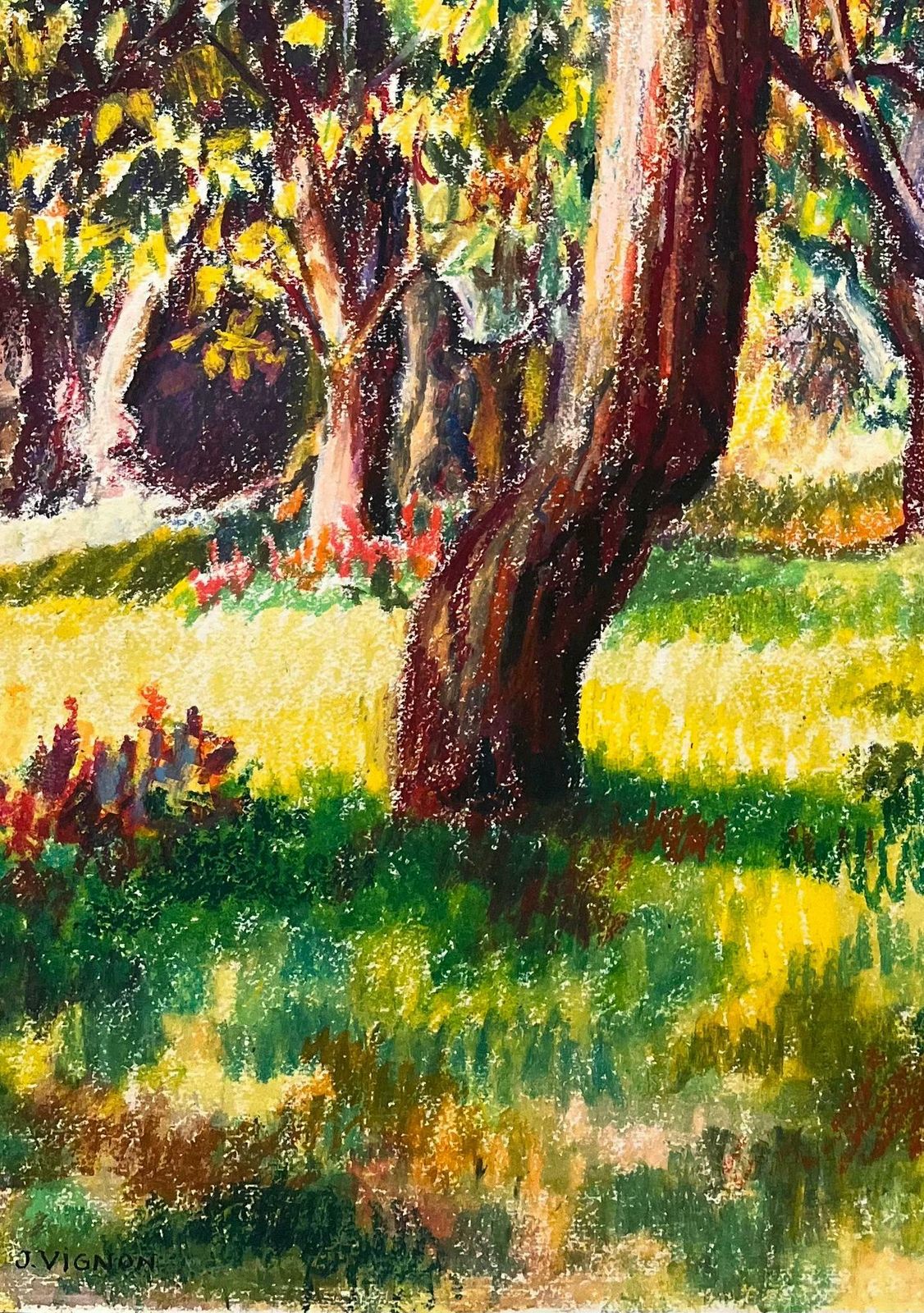 Josine Vignonmid Century French Original Pastel Painting Of Sunlit Orchard1950's photo 746.0