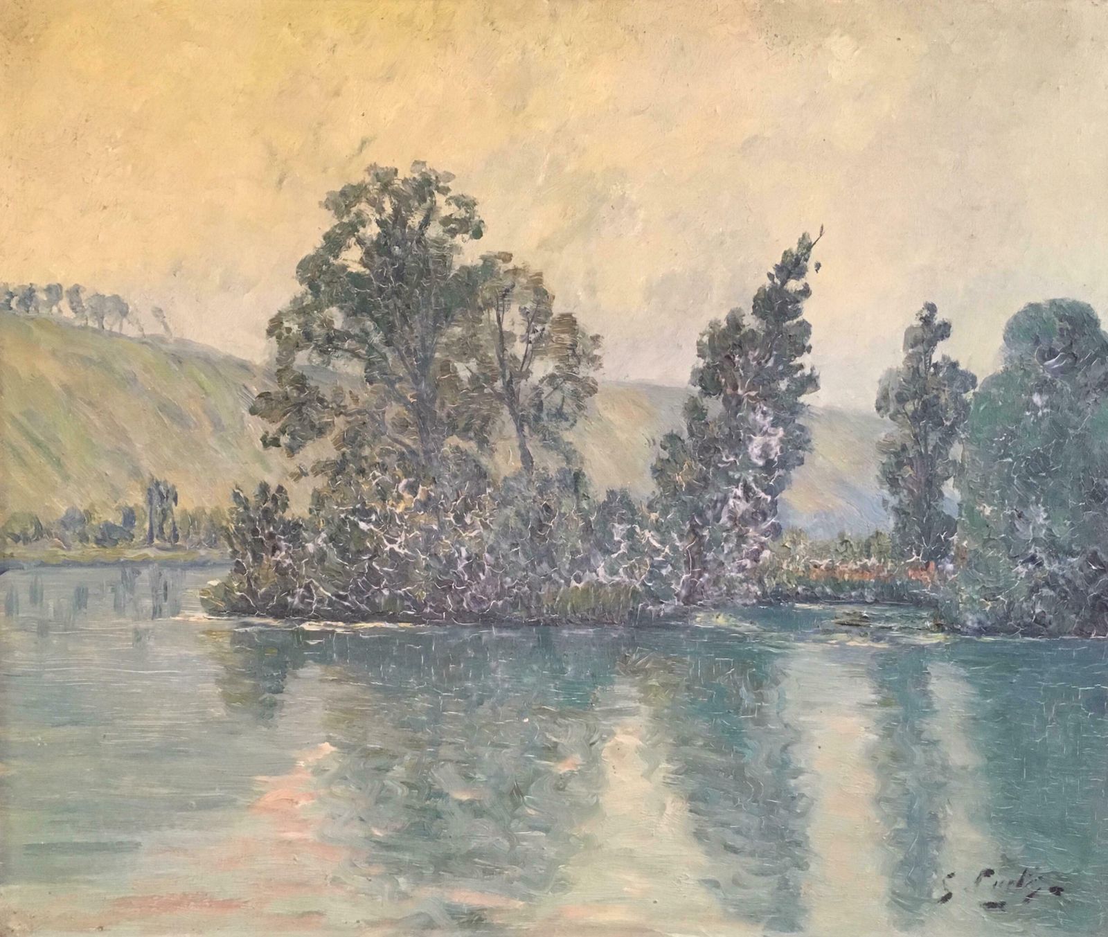Unknownview Of The Lake, French Impressionist Landscape, Oil Painting, Signedc.1920s