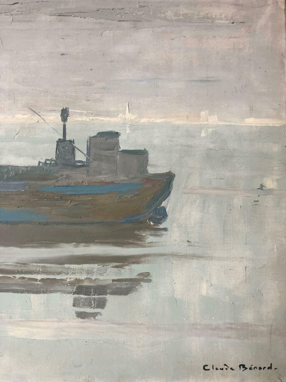 Claude Benardfishing Boats Moored, Signed Oil Paintingc.1950's photo vinterior