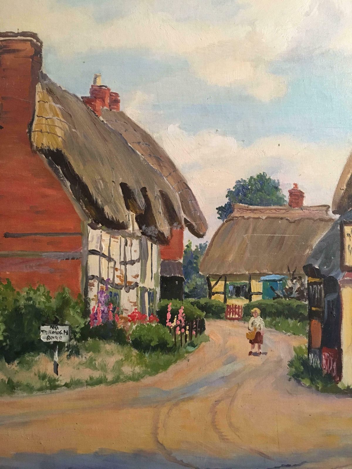 Deidre Henty Creerthe English Village Kings Somborne, River Ford Hampshire   Oil Paintingc. 1960's photo Art