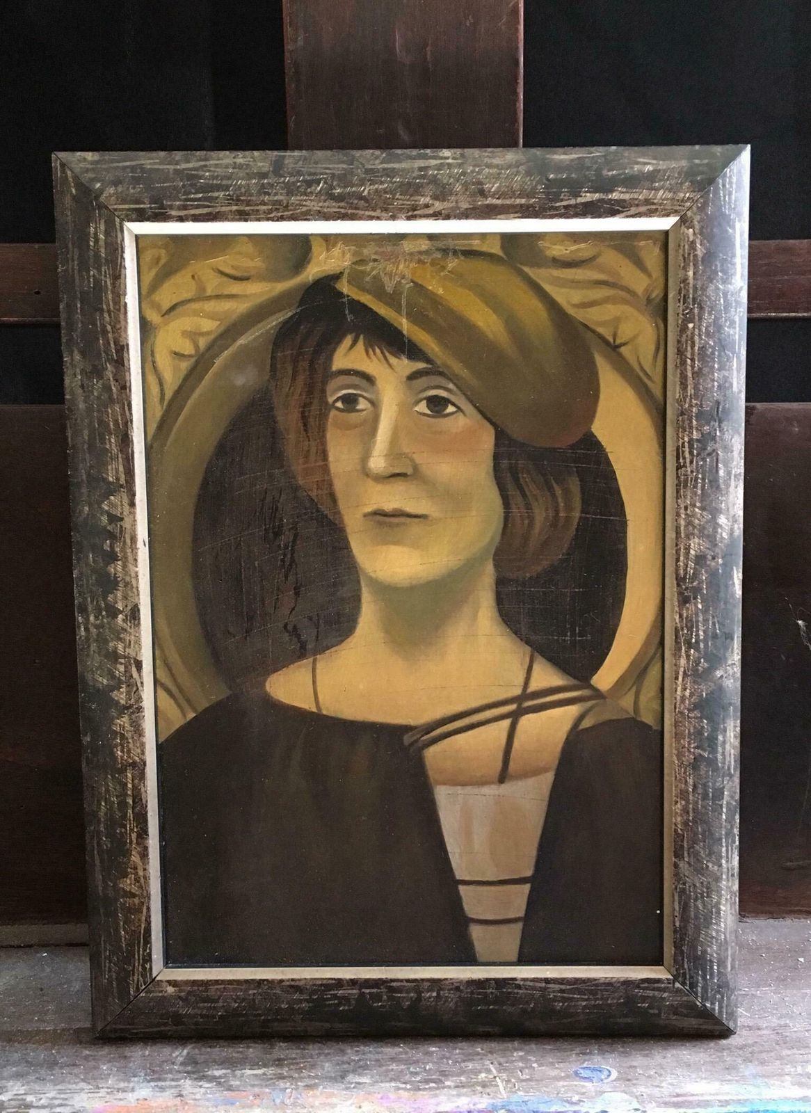Unknownstylised Portrait, Peasant Girl, Impressionist Oil Paintingc.1950s photo furniture