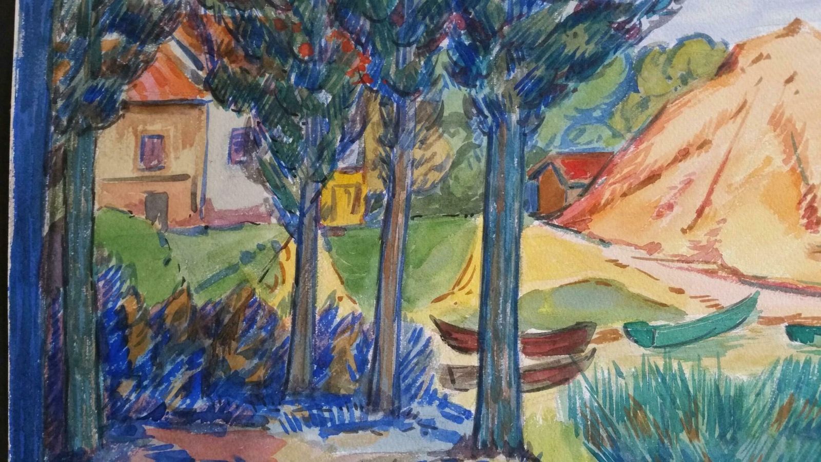 Louis Bellonprovence Rowboats Landscape Post Impressionist Signed 1947 Paintingc. 1947 photo buy