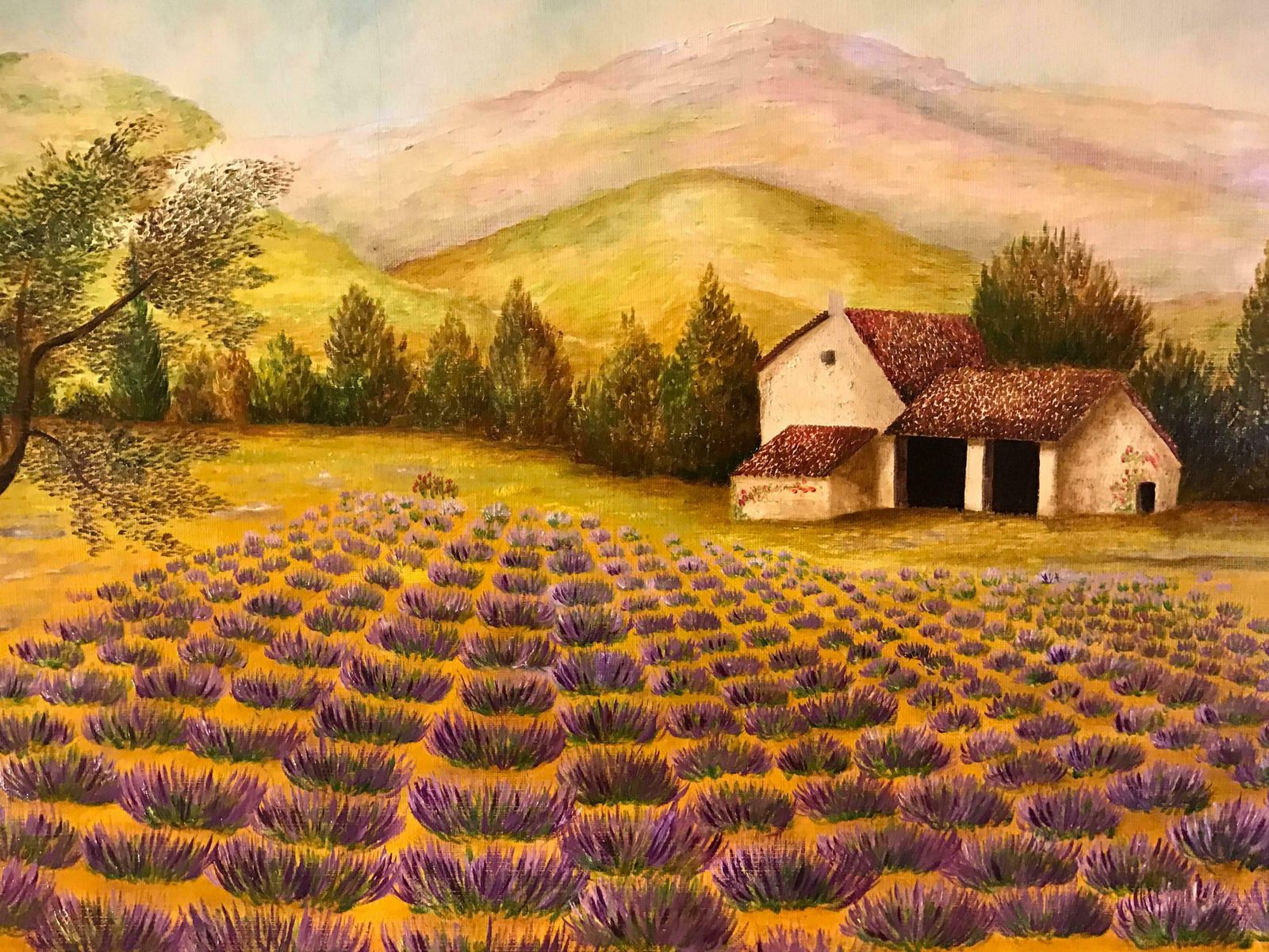 Unknownlavnder Fields In Provence, Signed Oil Paintingc.1980's photo for sale
