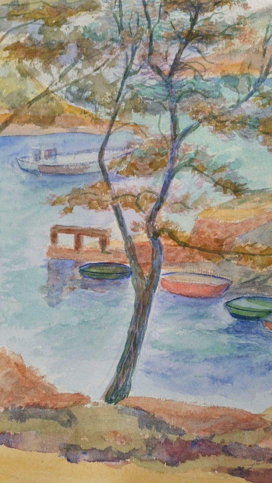 Louis Bellonprovence Boats Landscape Post Impressionist Signed 1940's Paintingc. 1940s photo vinterior