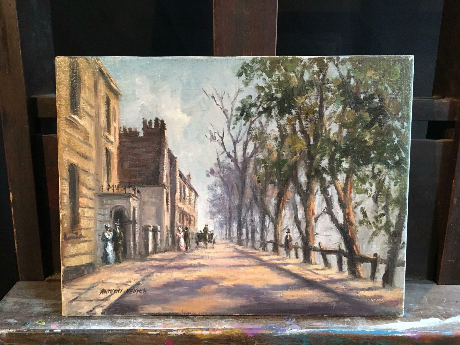 Anthony Hedgesdappled Light, Impressionist City Scene, Signed Oil Paintingc. 1980's photo furniture