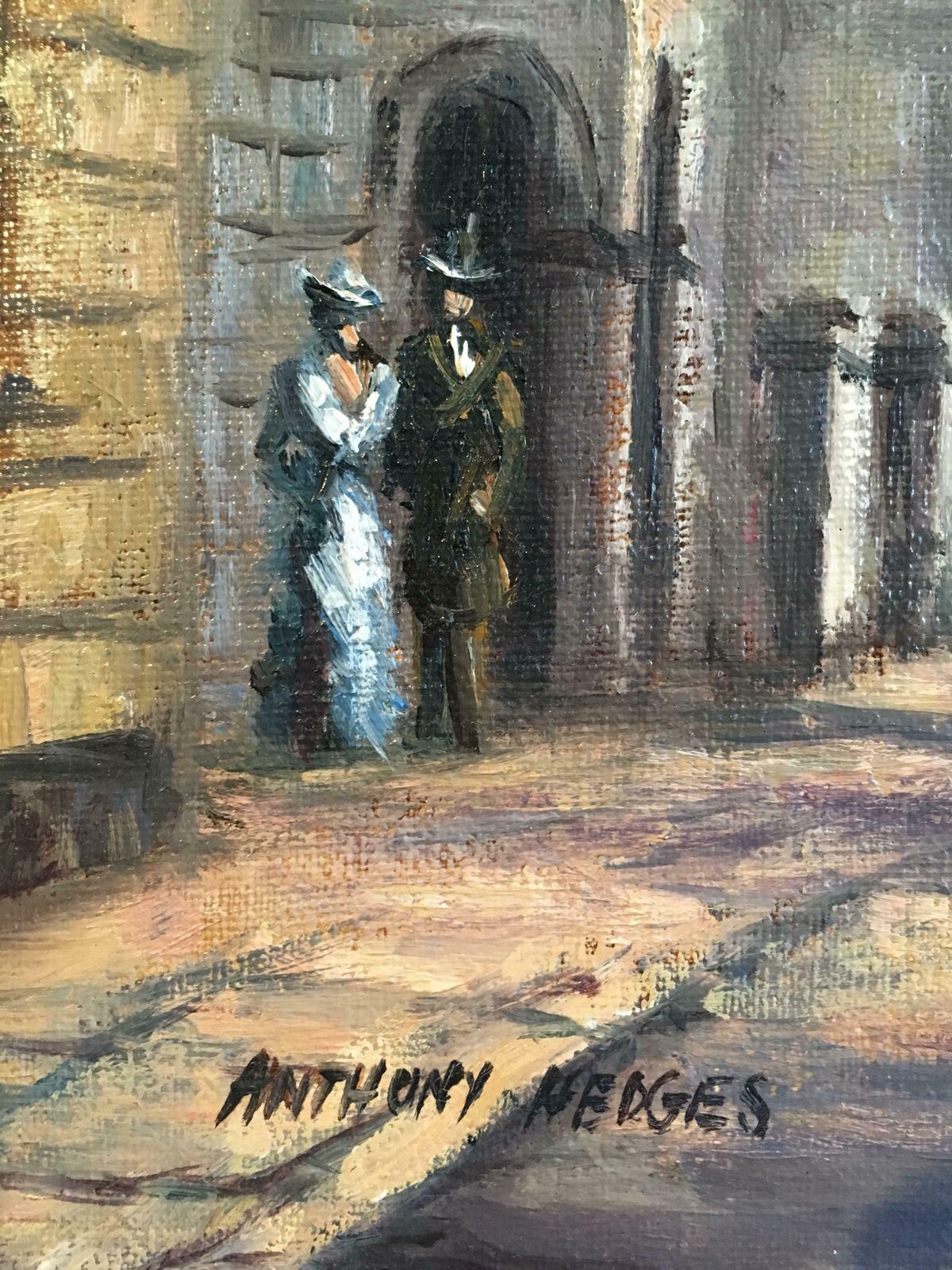 Anthony Hedgesdappled Light, Impressionist City Scene, Signed Oil Paintingc. 1980's photo buy