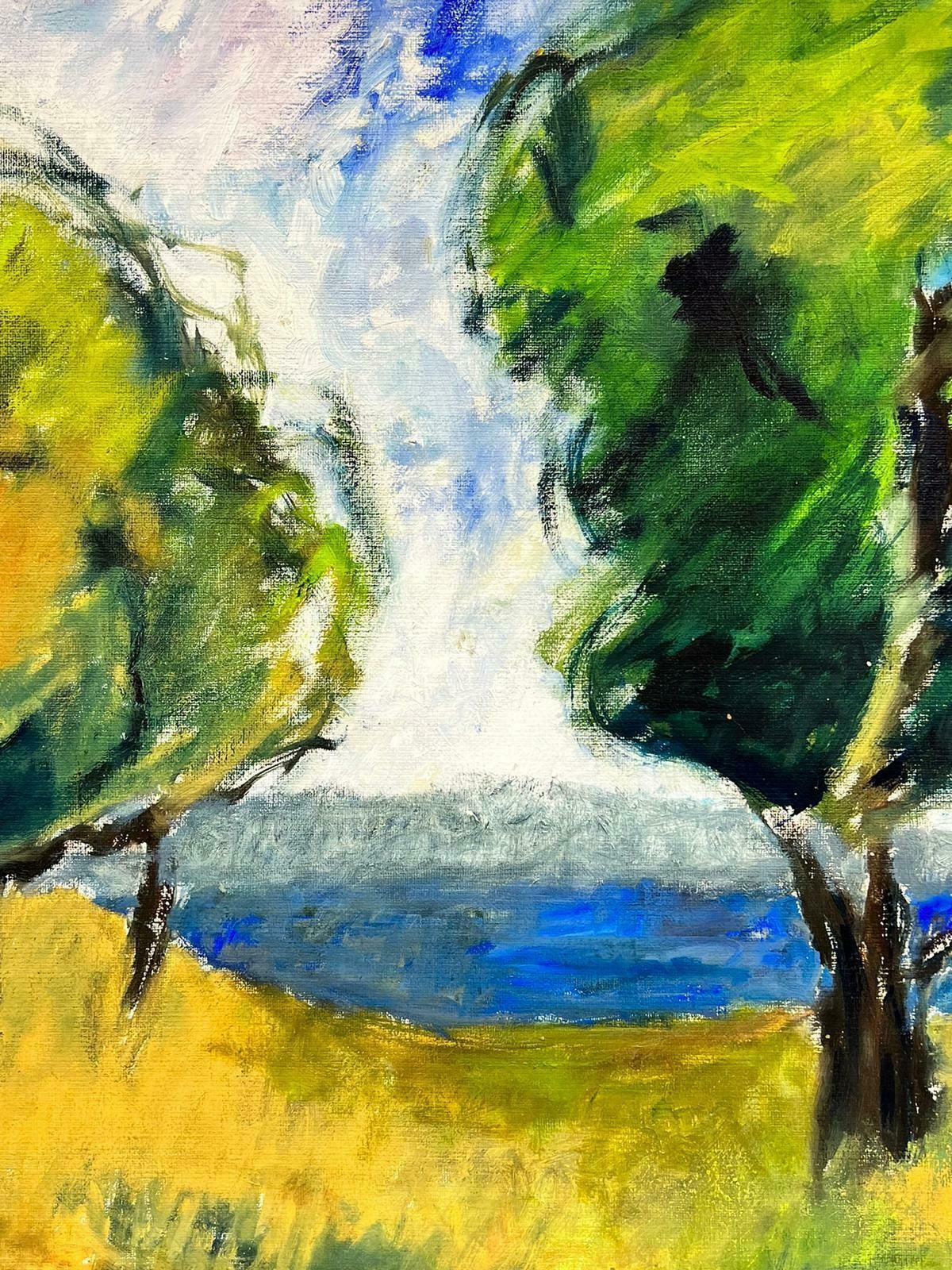 Swedish Impressionistgreen Trees In Coastal Landscape Signed Swedish Oil Painting On Canvasc. 1989 photo Art