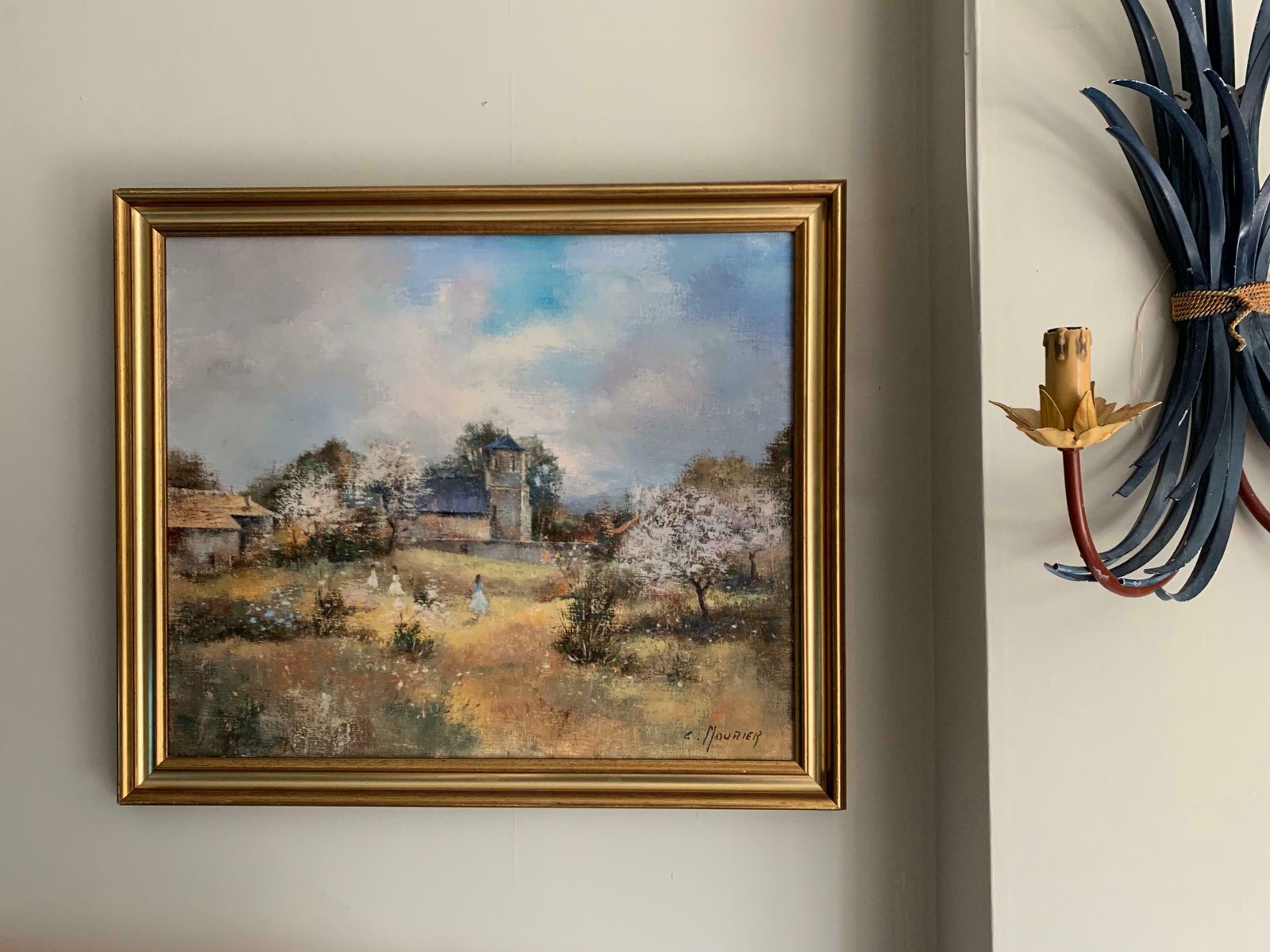 Claude Mourierchildren Playing In Orchards Blossom On Trees Signed French Impressionist Oilc. 1970's photo for sale