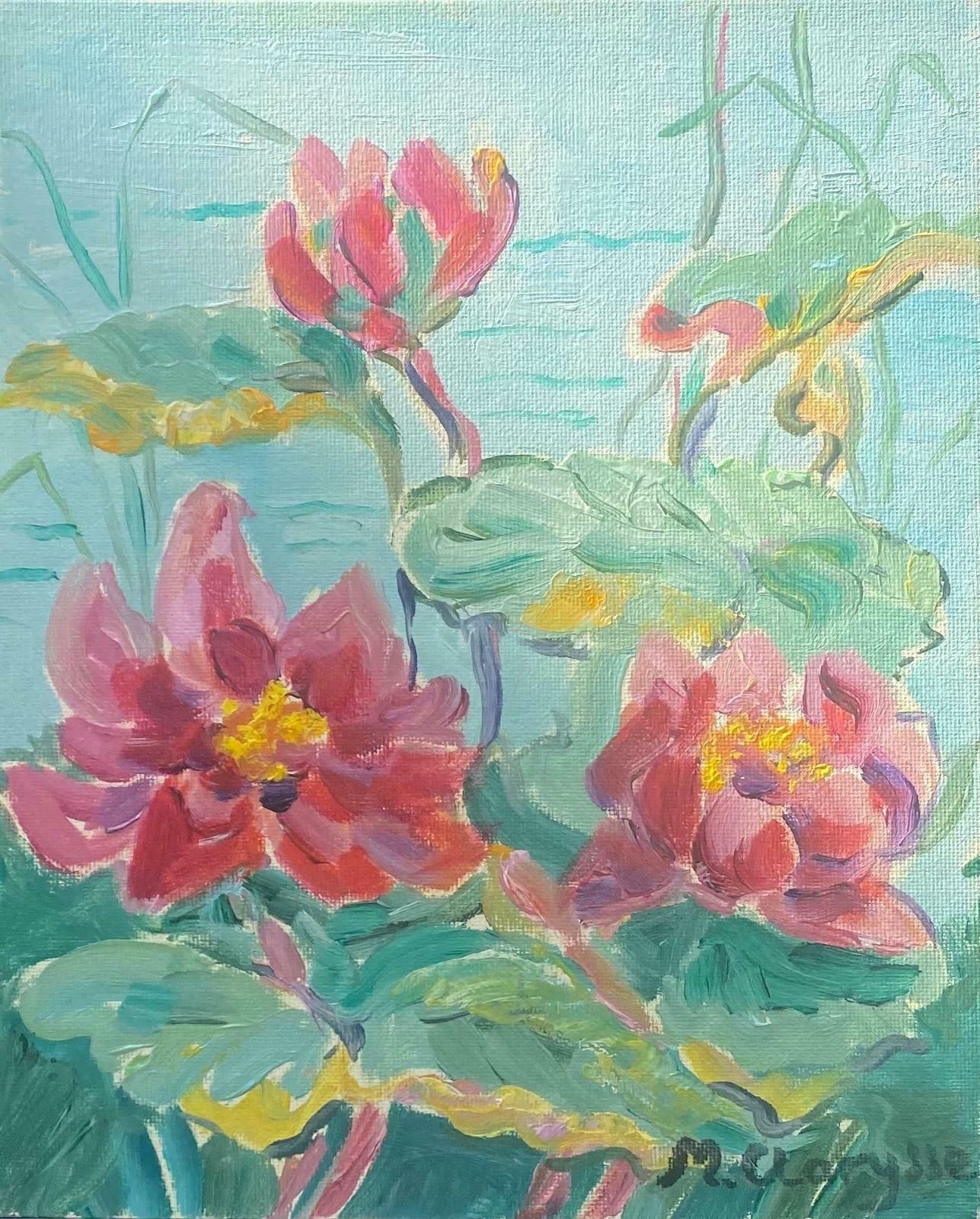 Maggy Claryssecolourful French Impressionist Oil Painting Pink Waterliliesc.2000