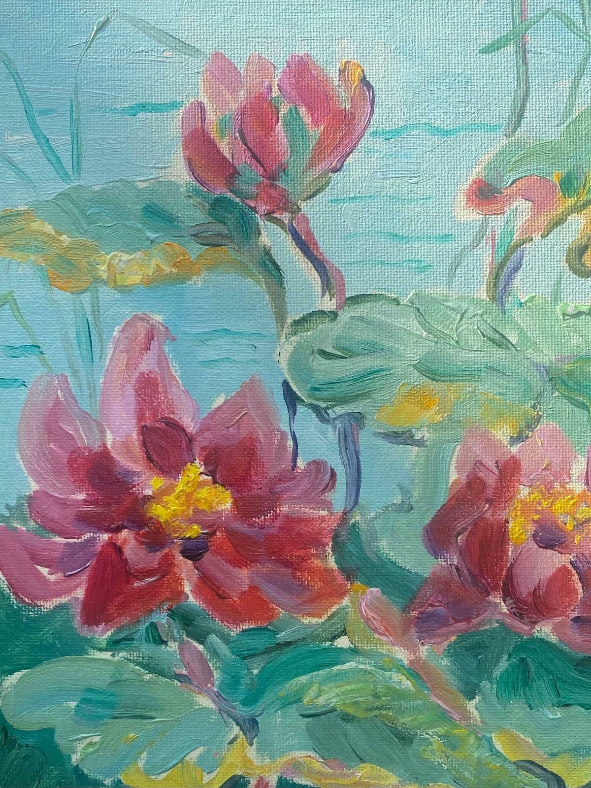 Maggy Claryssecolourful French Impressionist Oil Painting Pink Waterliliesc.2000 photo furniture