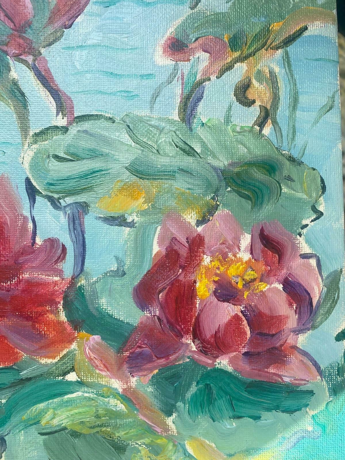 Maggy Claryssecolourful French Impressionist Oil Painting Pink Waterliliesc.2000 photo for sale