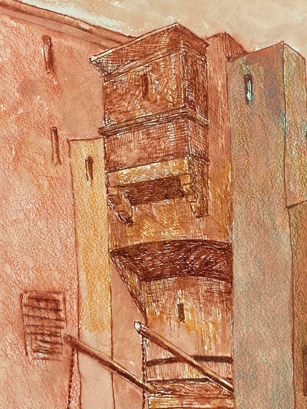 Bernard Labbe1950's Modernist Painting    Red French Tall Building1950's photo for sale