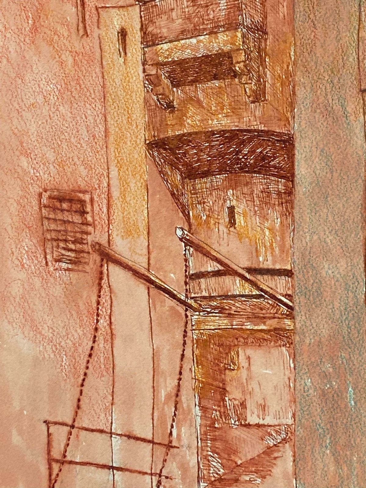Bernard Labbe1950's Modernist Painting    Red French Tall Building1950's photo Art