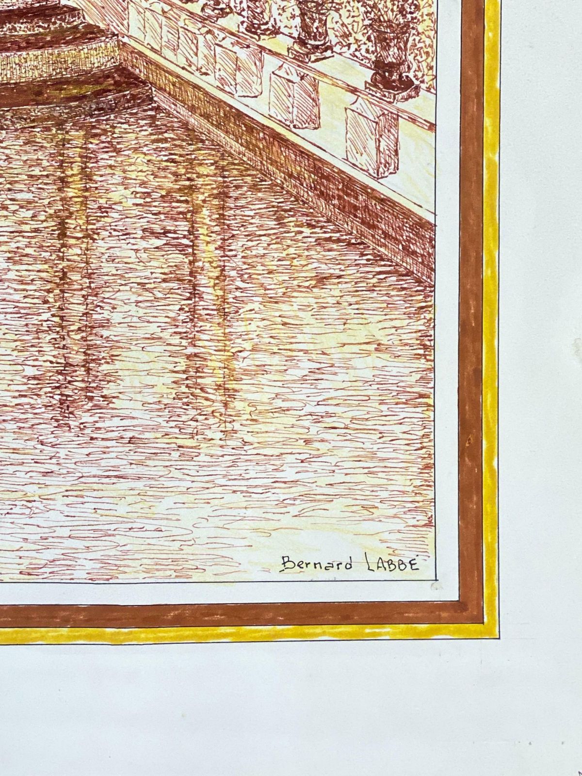Bernard Labbe1950's Signed Modernist Painting    Fine Drawing Of Historic Fountain1950's photo 506.0