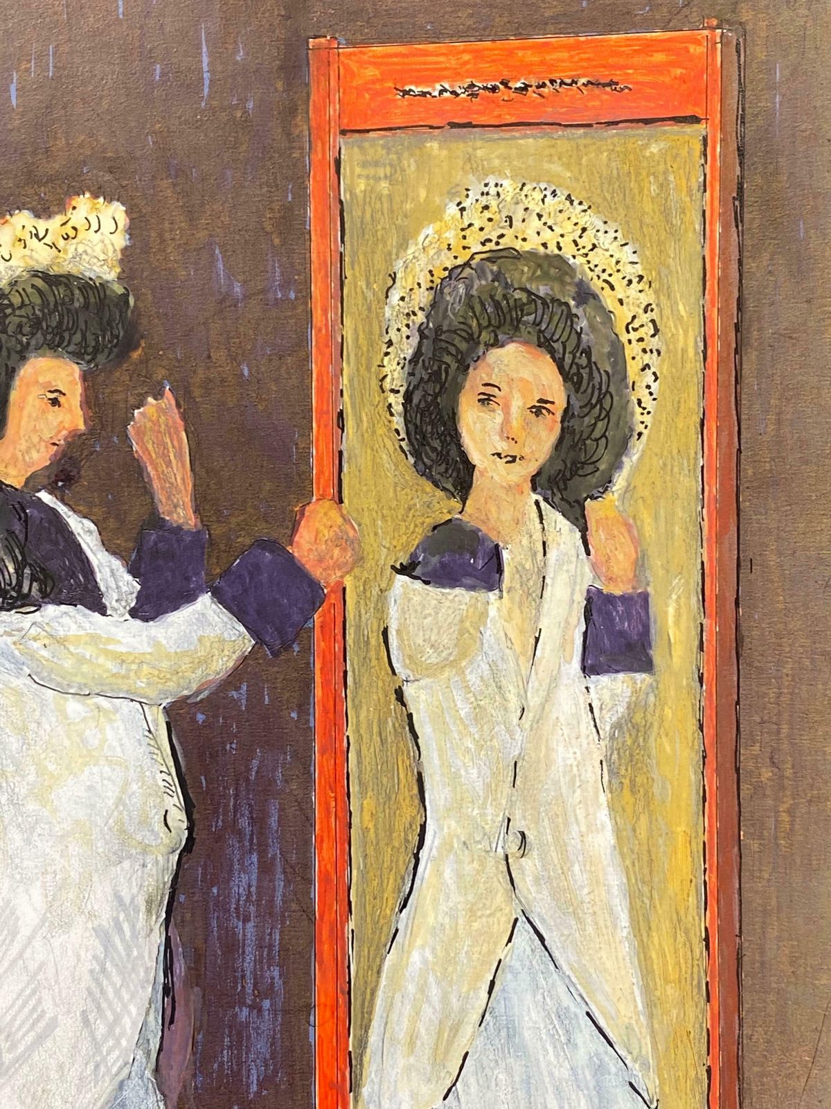 Bernard Labbe1950's Modernist Painting    Lady Reflection In Mirror1950's photo Art