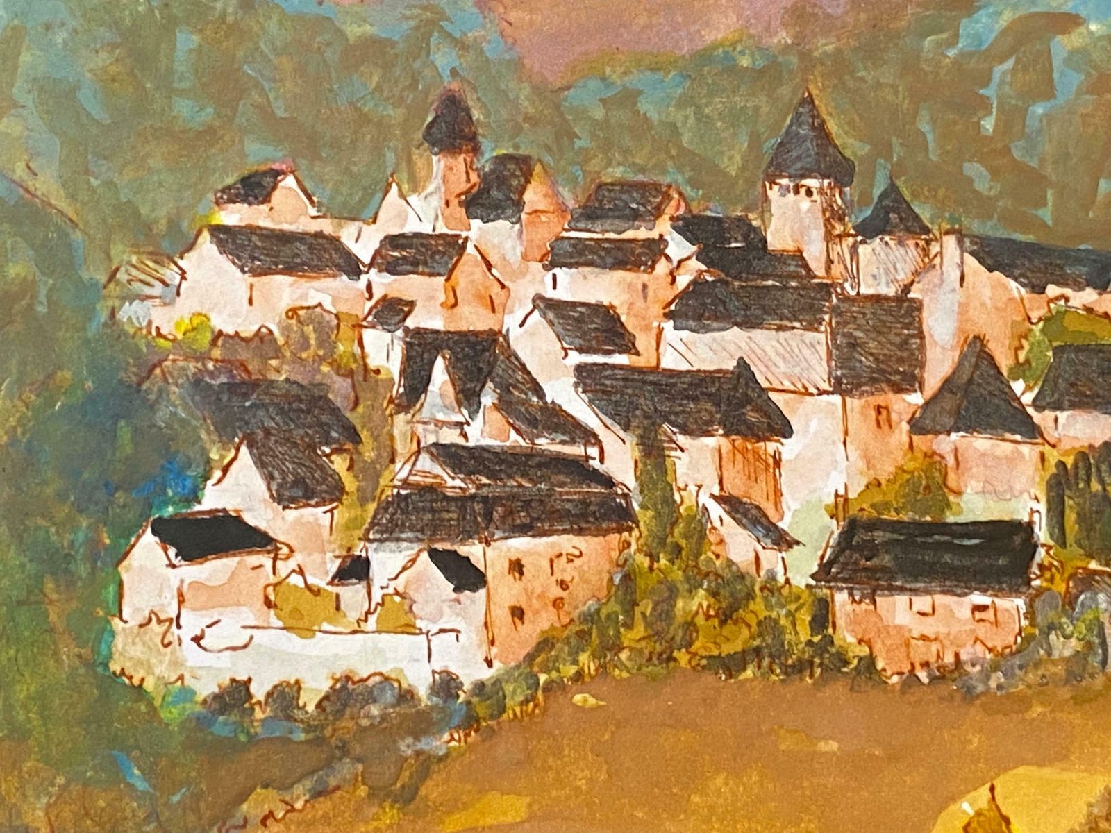 Bernard Labbe1950's French Modernist/ Cubist Painting   Colourful French Town Landscape1950's photo 817.0