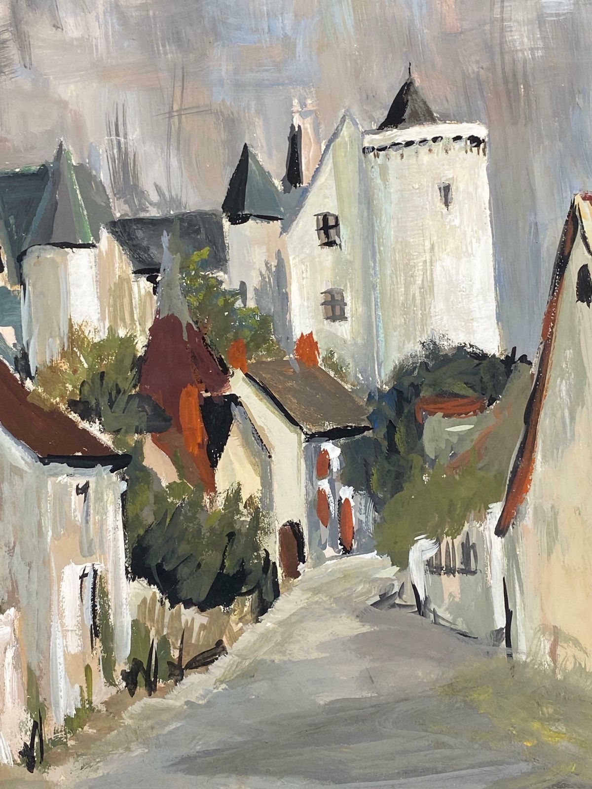 Bernard Labbe1950's Modernist Painting    Grey Skies Over French Peaceful Town1950's photo buy