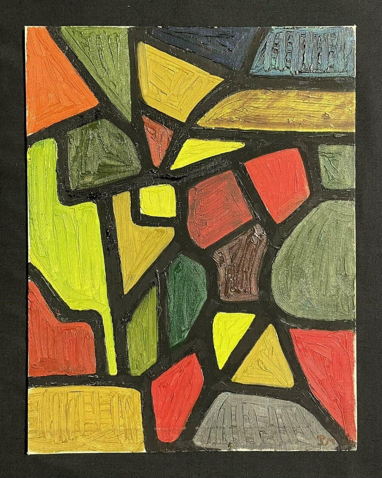 Unknown1960's French Cubist Abstract Oil Painting   Monogrammed photo furniture