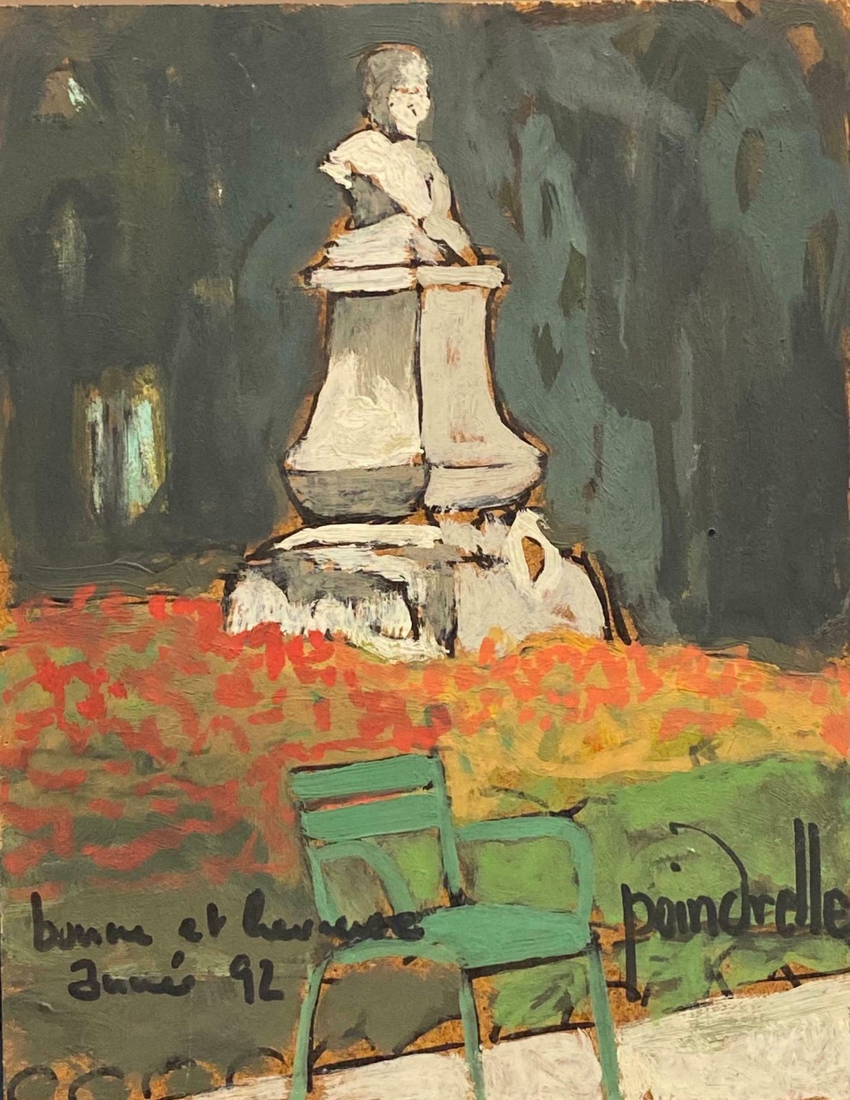 Patrice Poindrellestatue In Parisian Park, Signed French Impressionist Oil Paintingc. 1990's