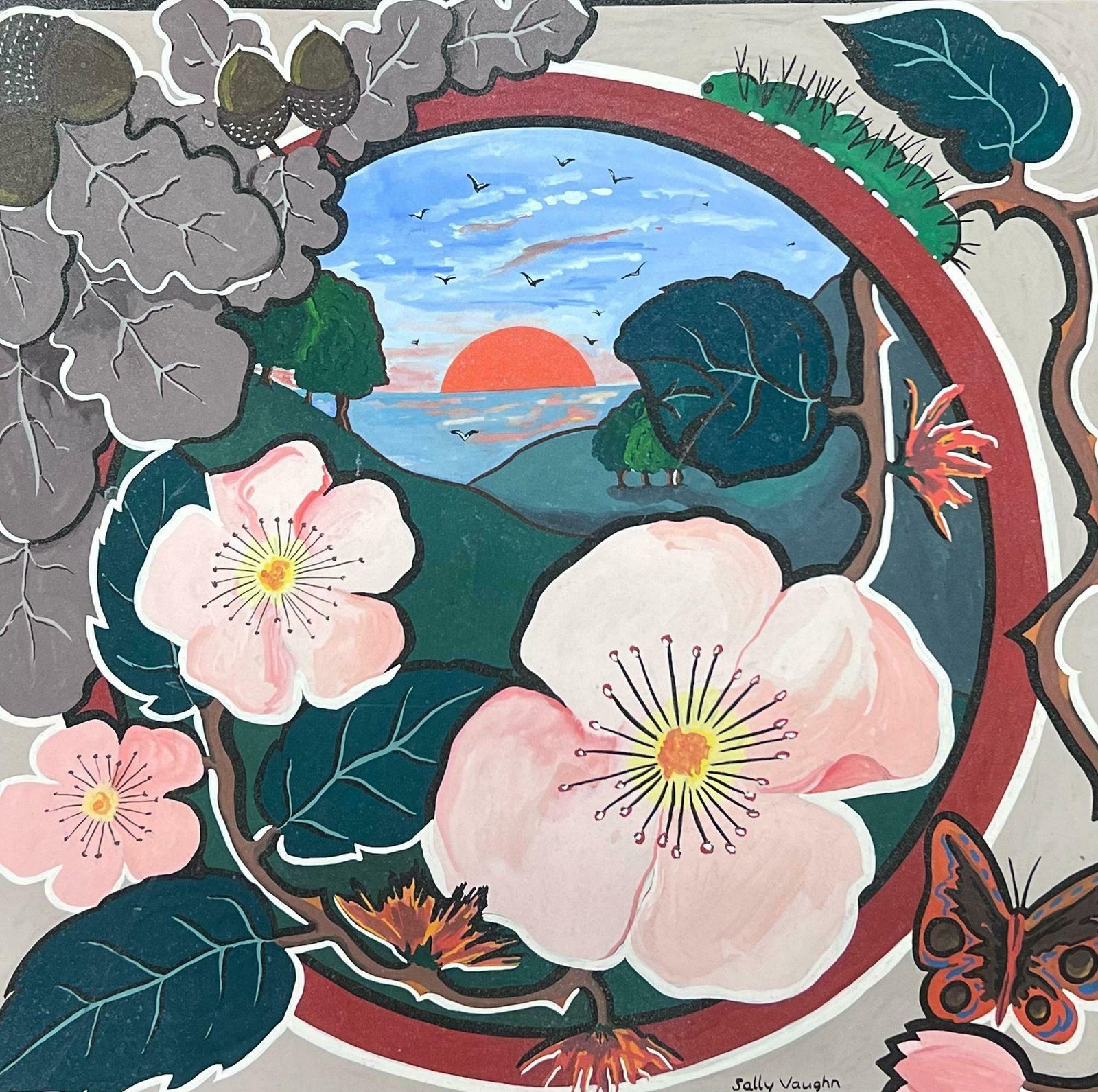 Sally Vaughancontemporary British Abstract Original Painting Flowers Butterfly Landscape1990 photo furniture
