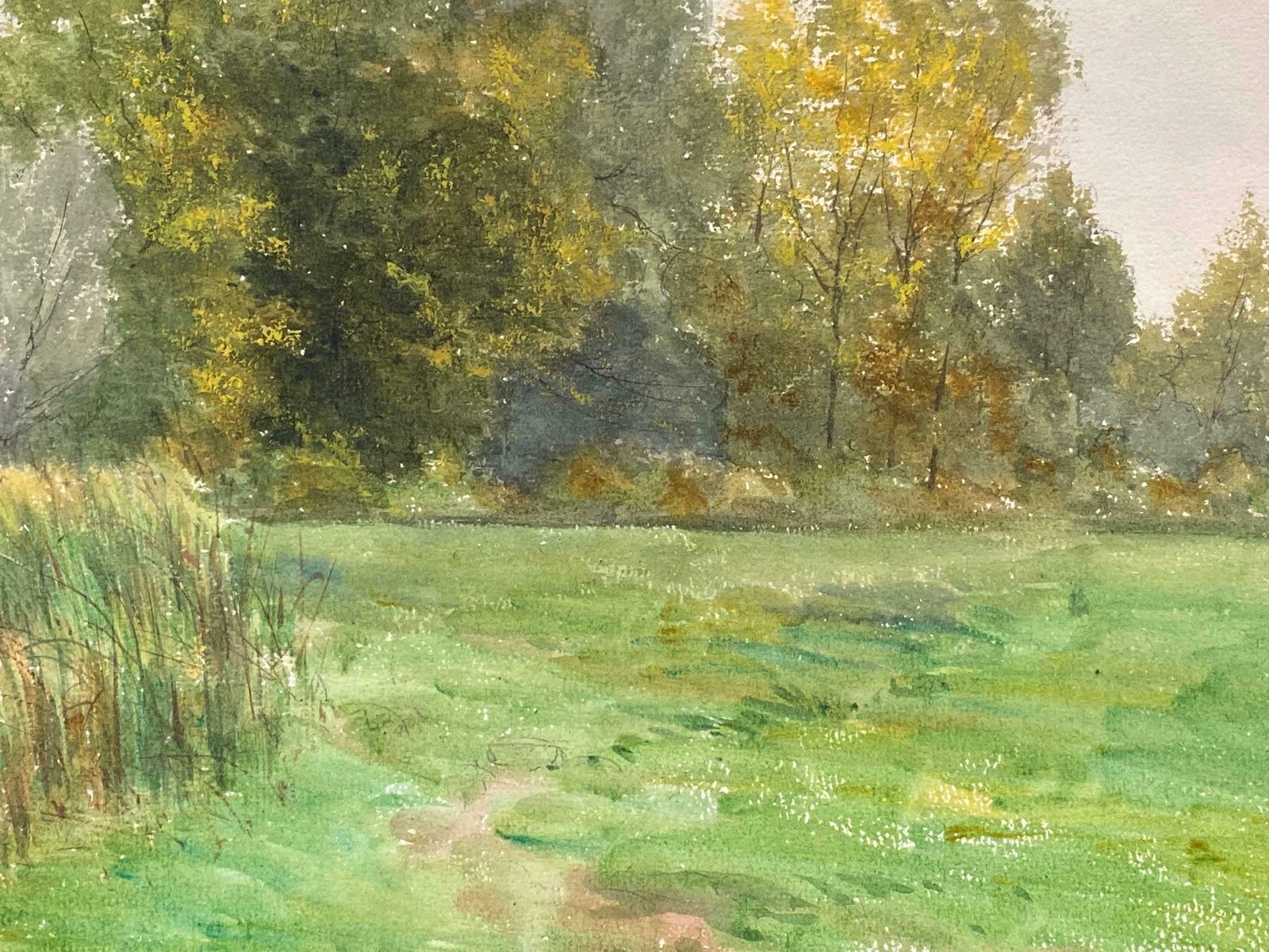 French Impressionistbright French Impressionist Antique Painting   Tranquil River Landscape photo for sale
