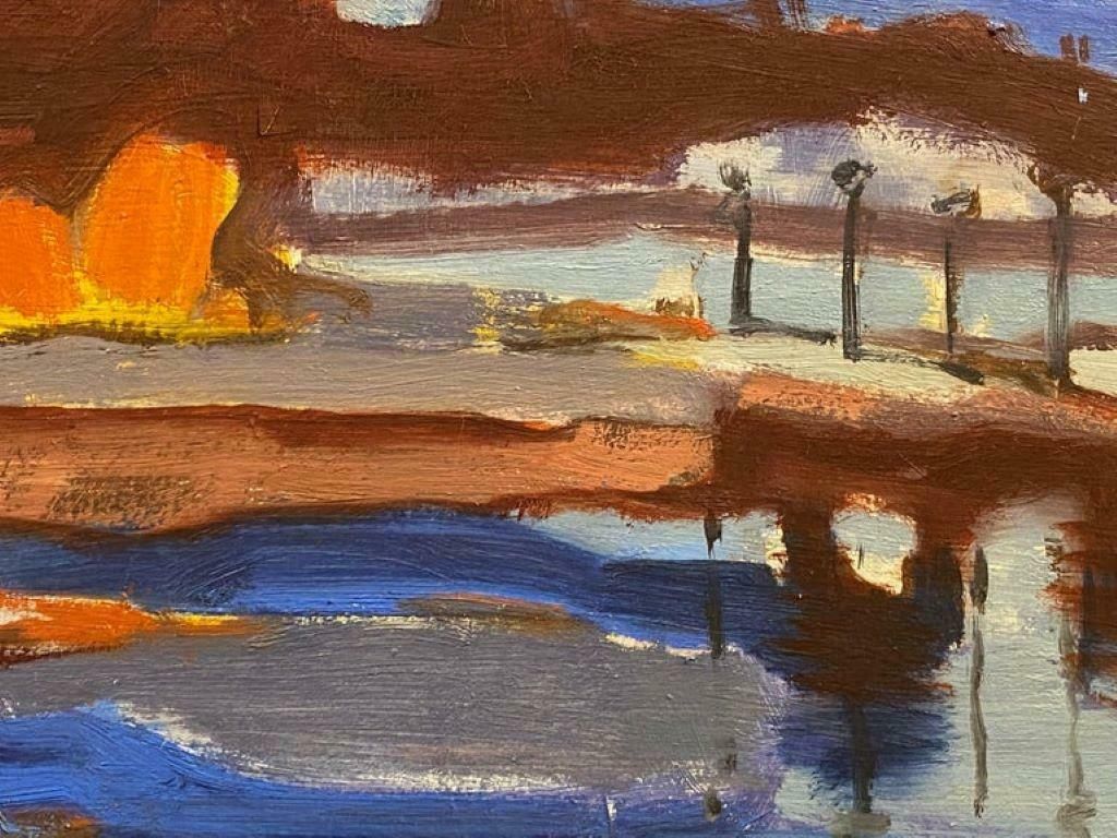 Elisabeth Hahn20th Century German Modernist Oil Painting River & Town At Dusk20th Century photo Art