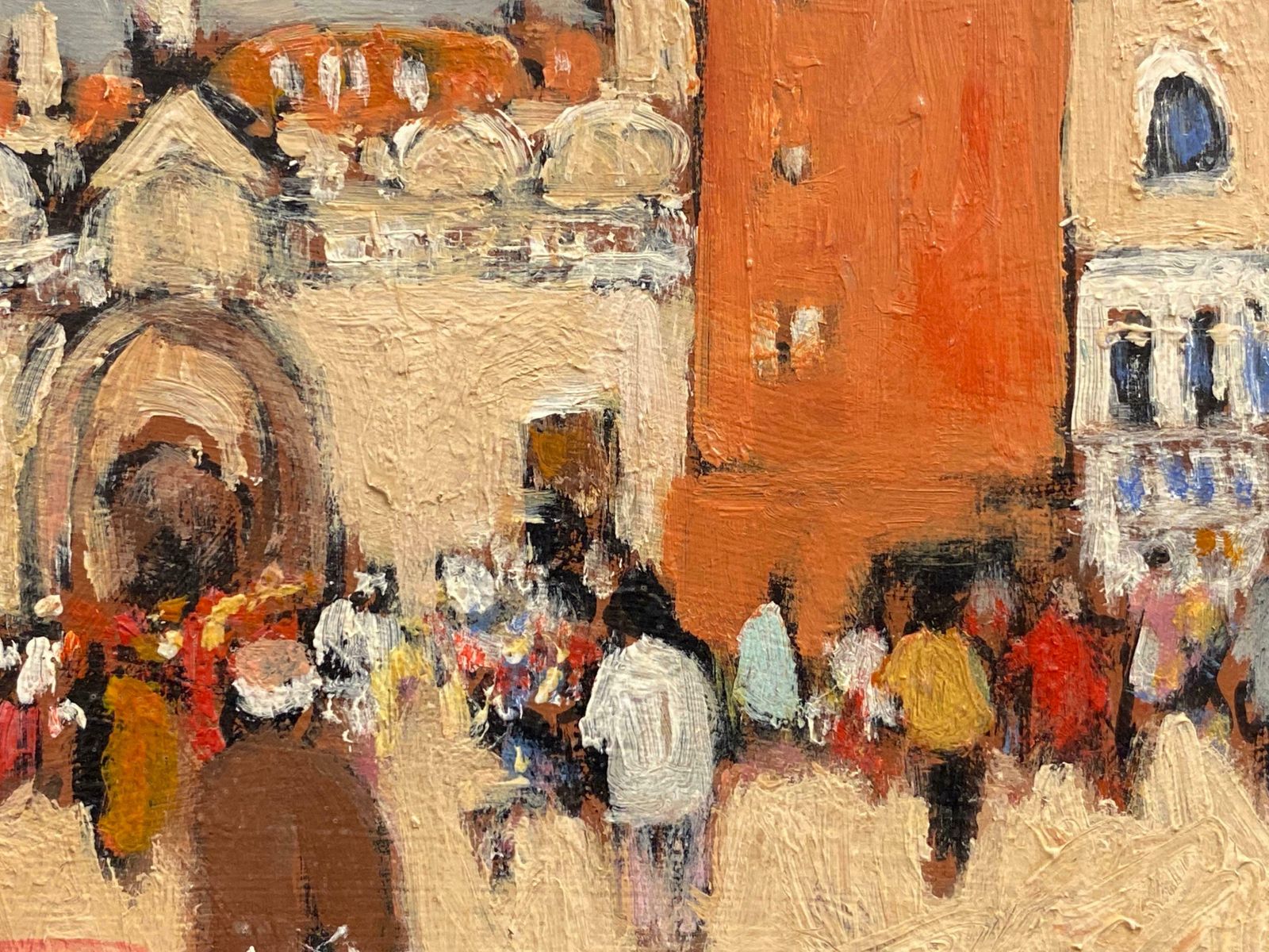 Patrice Poindrellepiazza San Marco Venice, Busy Figures In Square, Signed French Oil photo Art