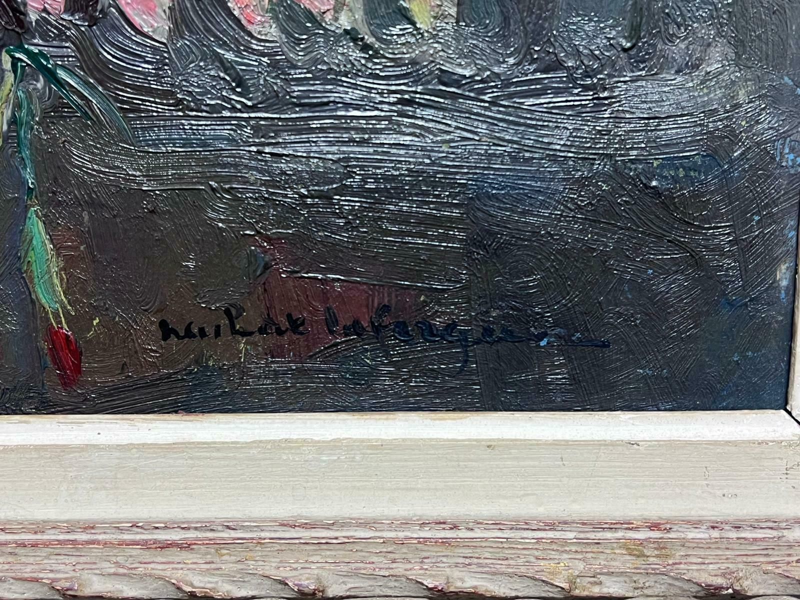 French Schoolmid 20th C French Impressionist Signed Oil Vintage Flowers Montparnasse Frame photo for sale