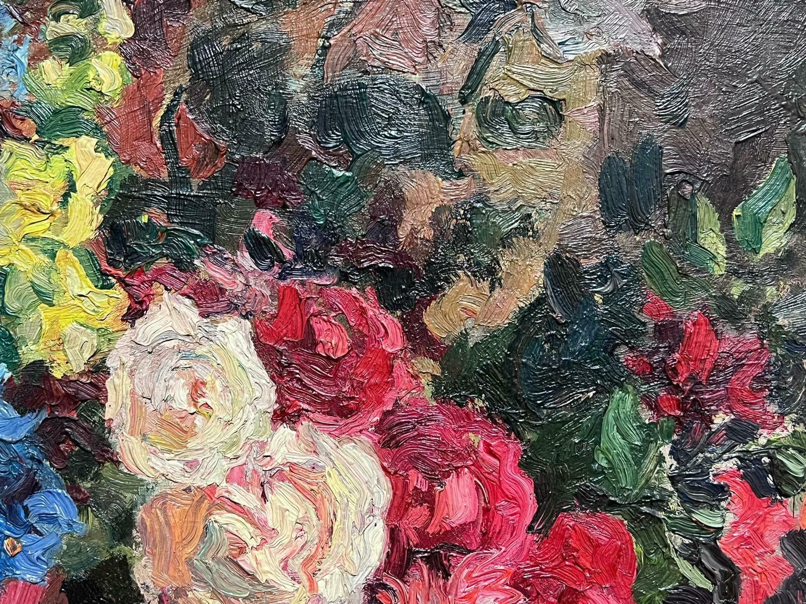 French Schoolmid 20th C French Impressionist Signed Oil Vintage Flowers Montparnasse Frame photo buy