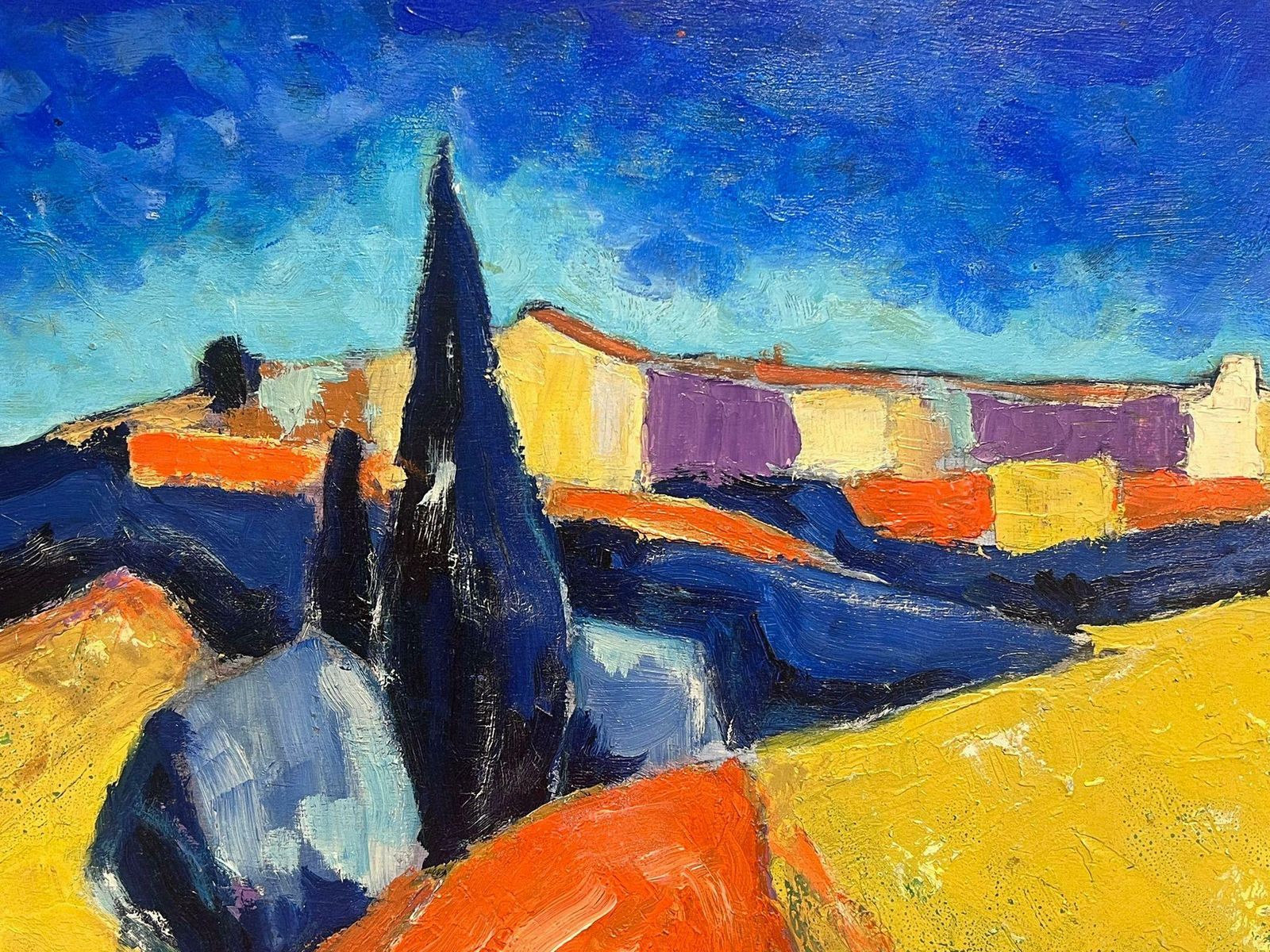 French Schoolmid 20th Century French Cubist Abstract Signed Oil Golden Fields Provence photo 1292.0