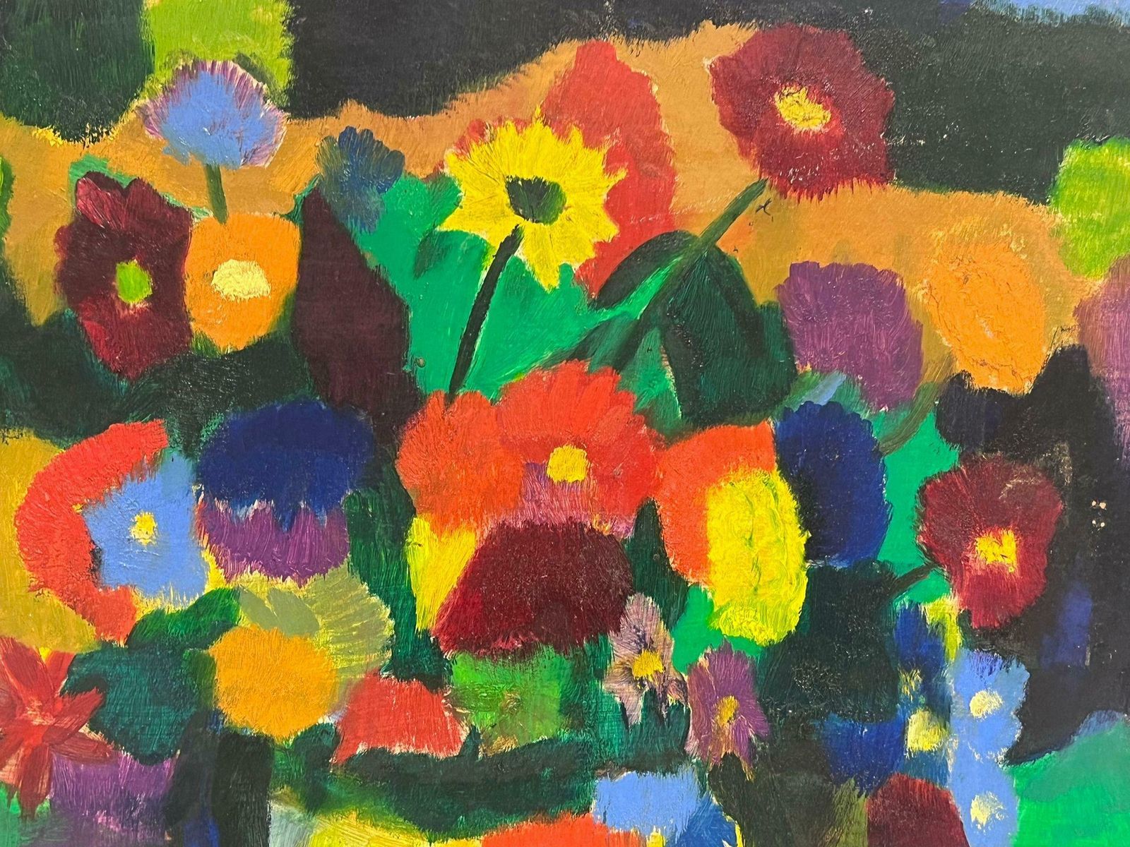 French School20th Century French Modernist Signed Oil Painting Bright Display Of Flowers photo vinterior