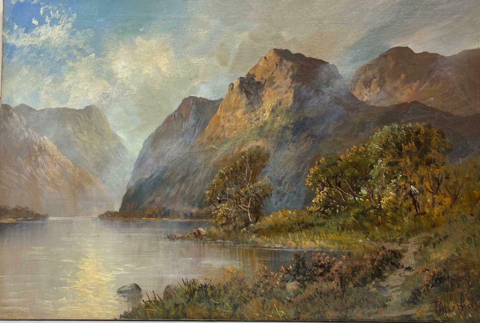 Francis E. Jamiesonantique Scottish Highlands Oil Painting Summer Loch Scene With Mountainsc.1920's