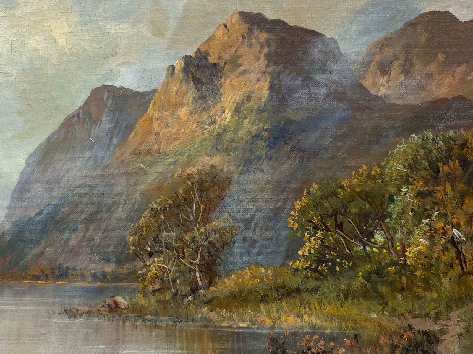 Francis E. Jamiesonantique Scottish Highlands Oil Painting Summer Loch Scene With Mountainsc.1920's photo for sale