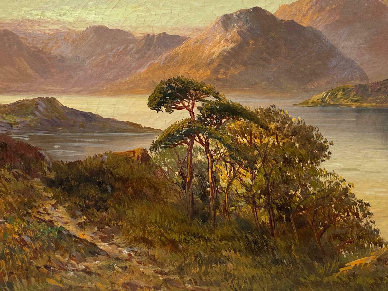 Francis E. Jamiesonantique Scottish Highlands Oil Painting Sunset Extensive Loch Landscape Scenec.1920's photo Art