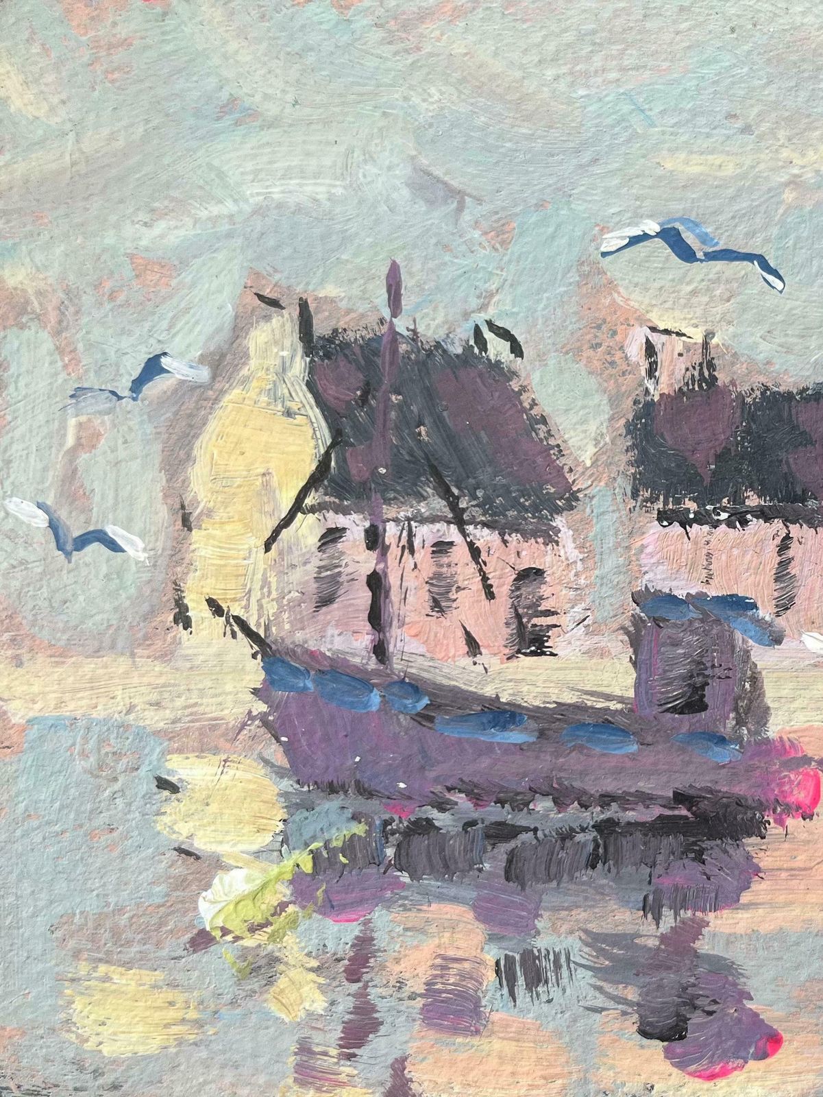 Fanch Lelfrench Impressionist Oil Painting Of "Reflets" French Harbor Scene With Boats2006 photo 664.0
