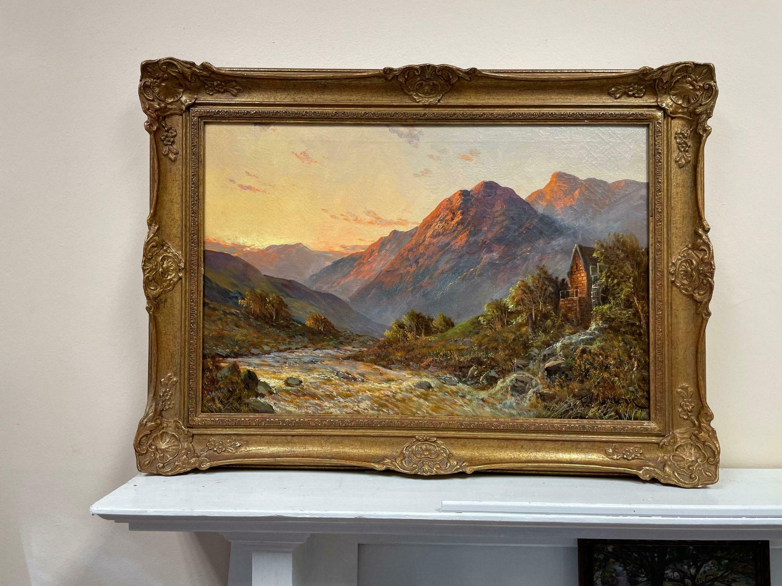 Francis E. Jamiesonantique Scottish Highlands Oil Painting Sunset River Landscape With Mountainsc.1930's photo furniture