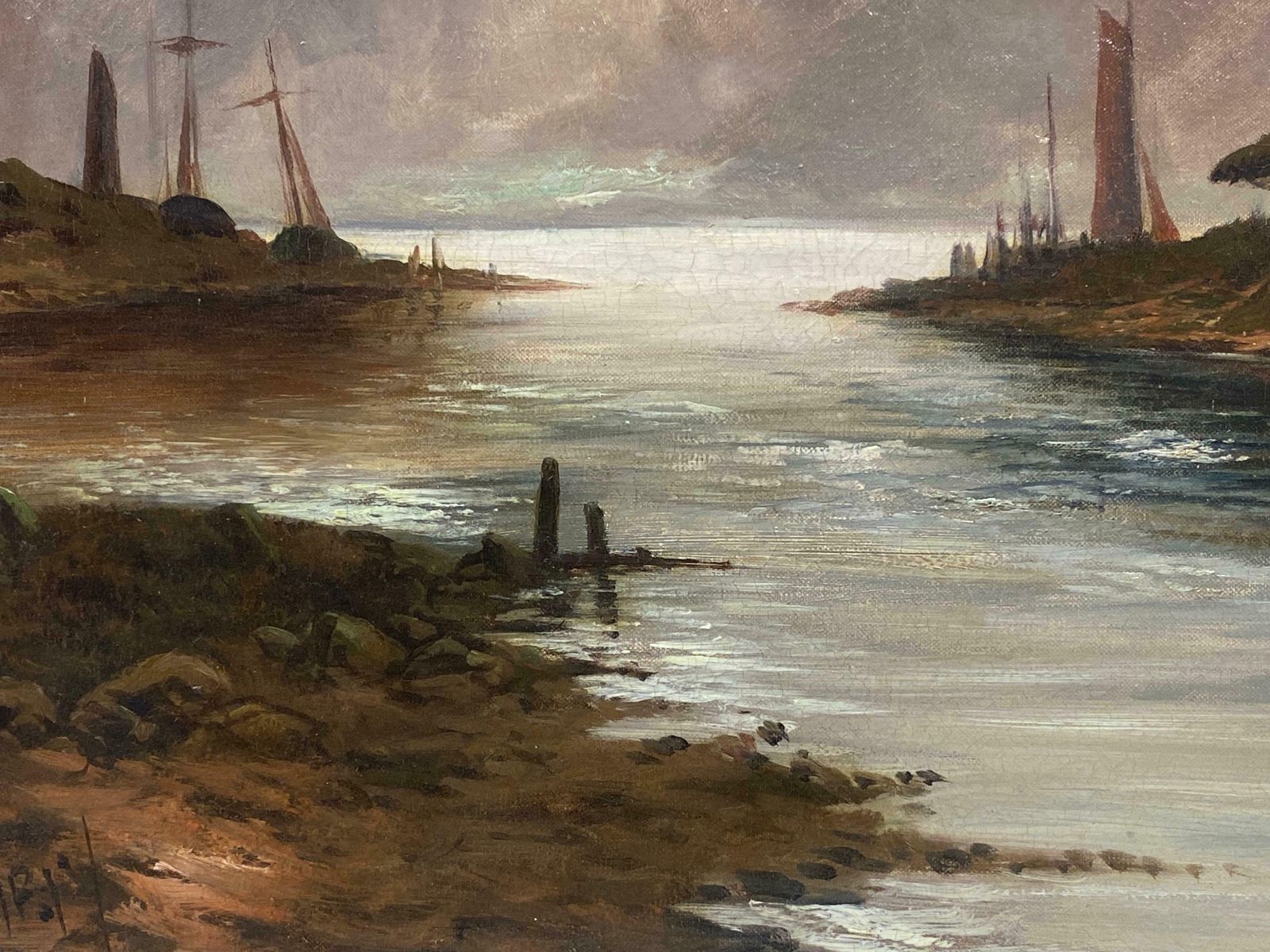 Francis E. Jamiesonantique Scottish Highlands Oil Painting Coastal Inlet Harbour Scenec.1930's photo Art