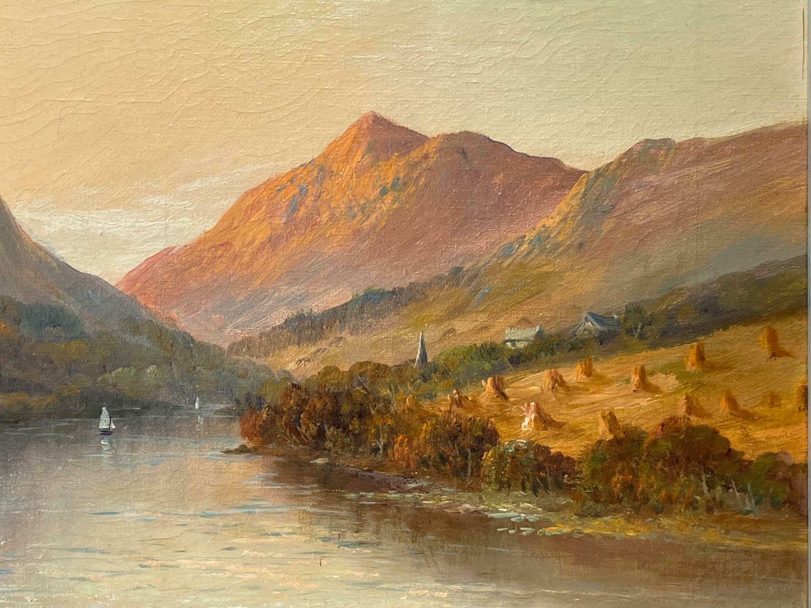 Francis E. Jamiesonantique Scottish Highlands Signed Oil Painting Summer Loch Sunset Harvest Fieldc.1930's photo Art