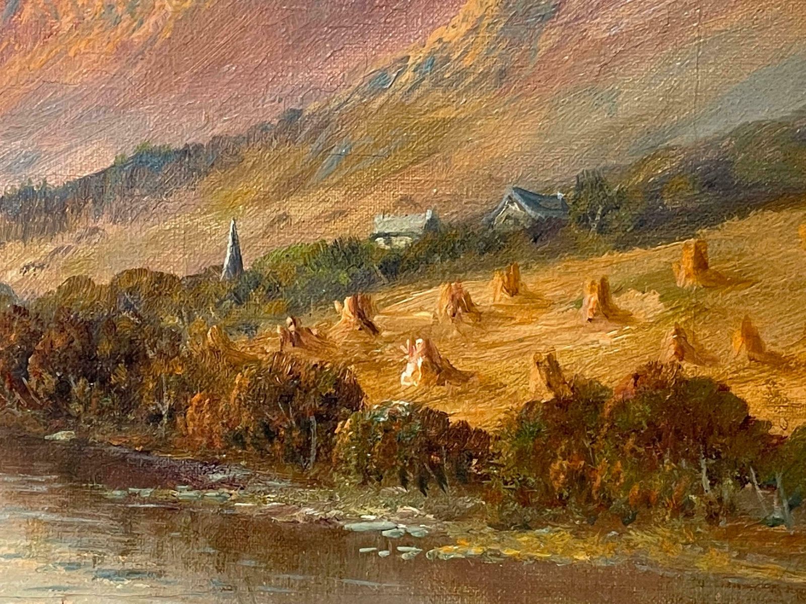 Francis E. Jamiesonantique Scottish Highlands Signed Oil Painting Summer Loch Sunset Harvest Fieldc.1930's photo 1532.0