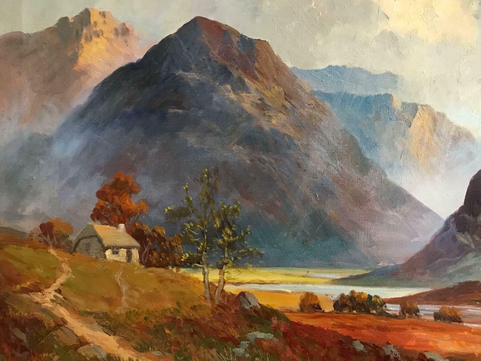 Francis E. Jamiesonantique Scottish Oil Painting Sunset Pitlochryc.1930's photo for sale