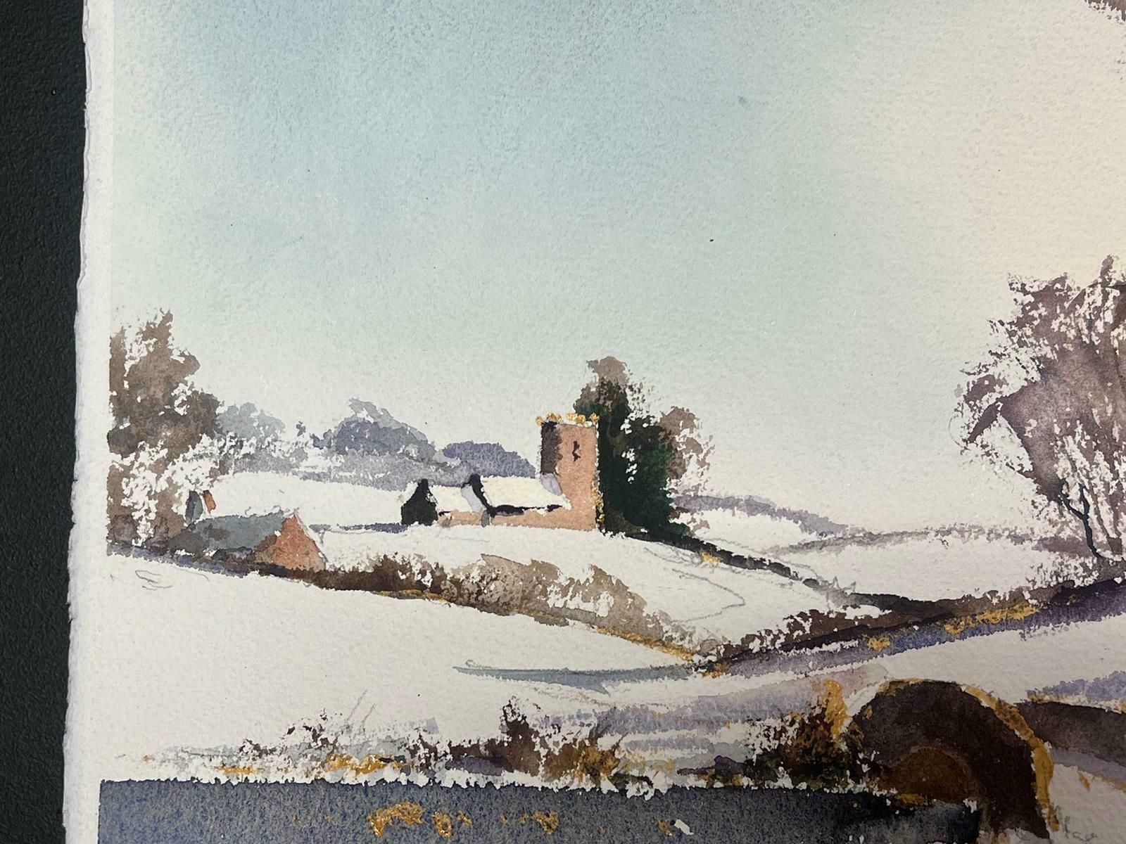 Anthony Averybritish Original Impressionist Watercolor Snow Covered Village Bridge Landscape photo Art