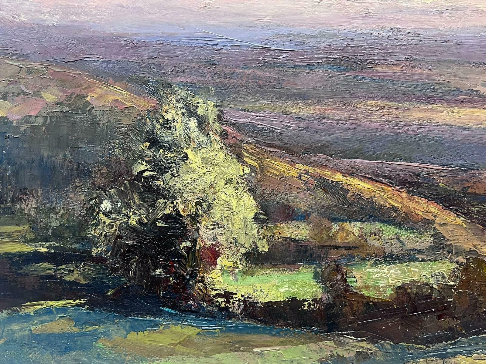 Leon Hatotvintage French Oil Painting Of A Purple Sky Landscape Onto The Green Hills photo for sale